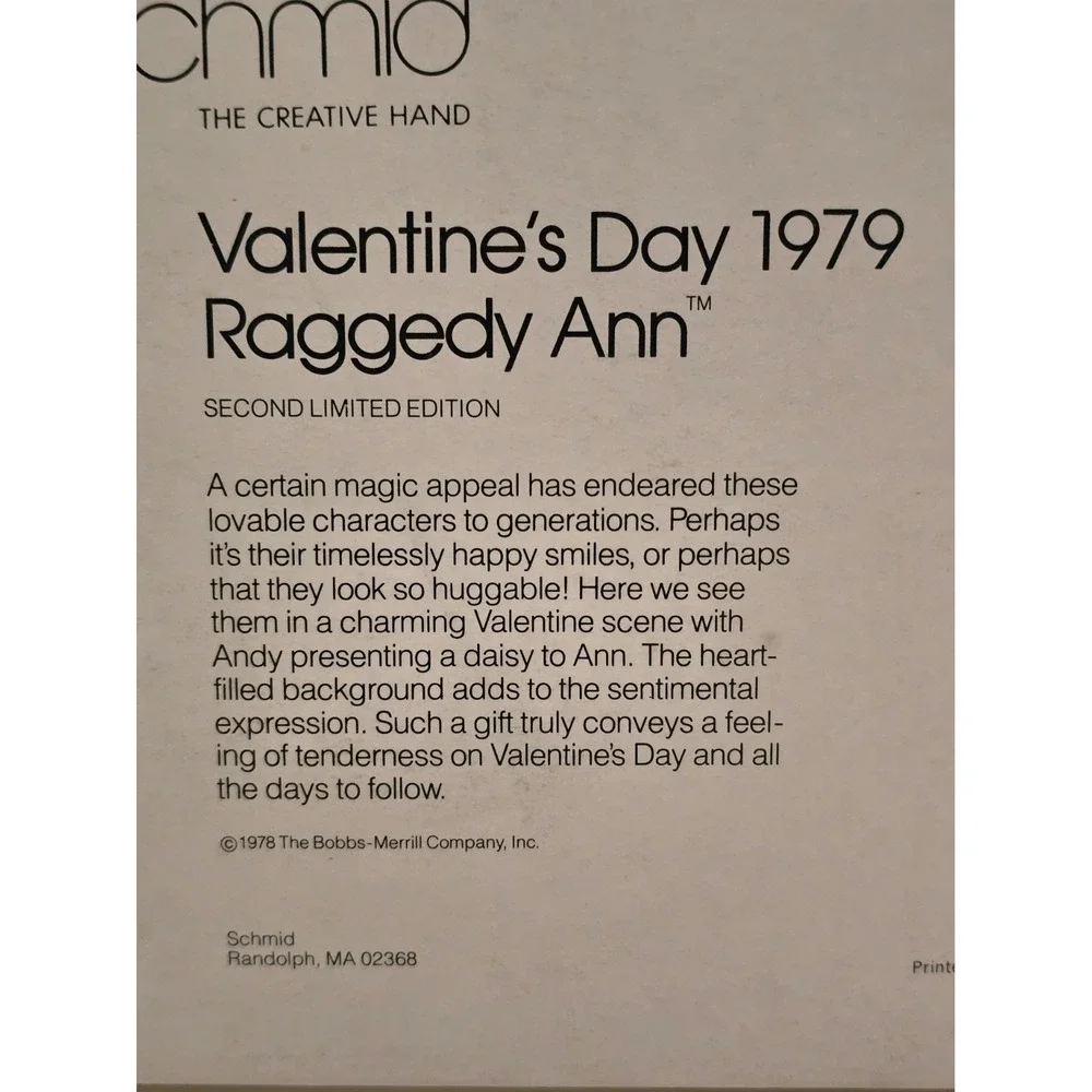 Raggedy Ann & Andy 1979 VALENTINE DAY Plate Limited Edition Schmid  7 5/8